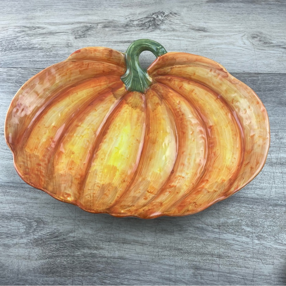 Rare Maxcera Large Ceramic Serving Plate Platter Pumpkin Fall Thanksgiving